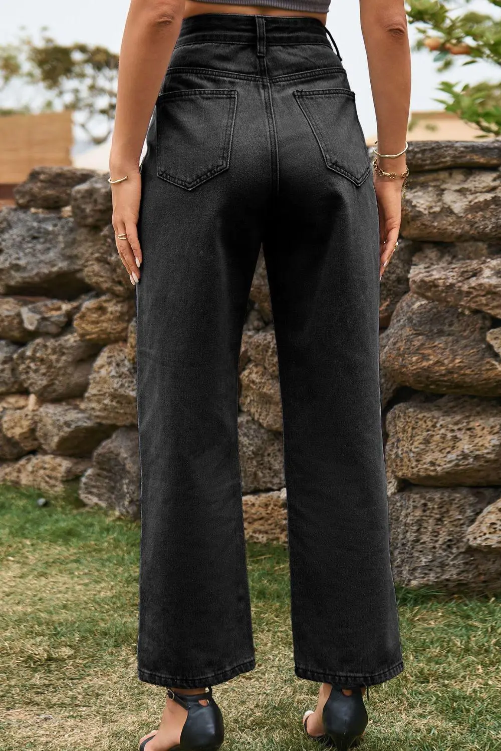 High Waist Loose Fit Slit Denim Jeans