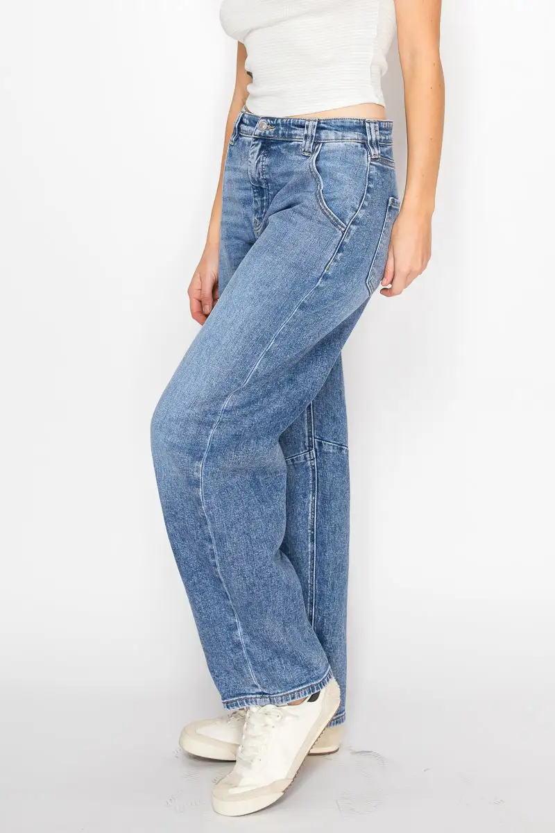Refined High Rise Barrel Leg Tapered Denim Jeans