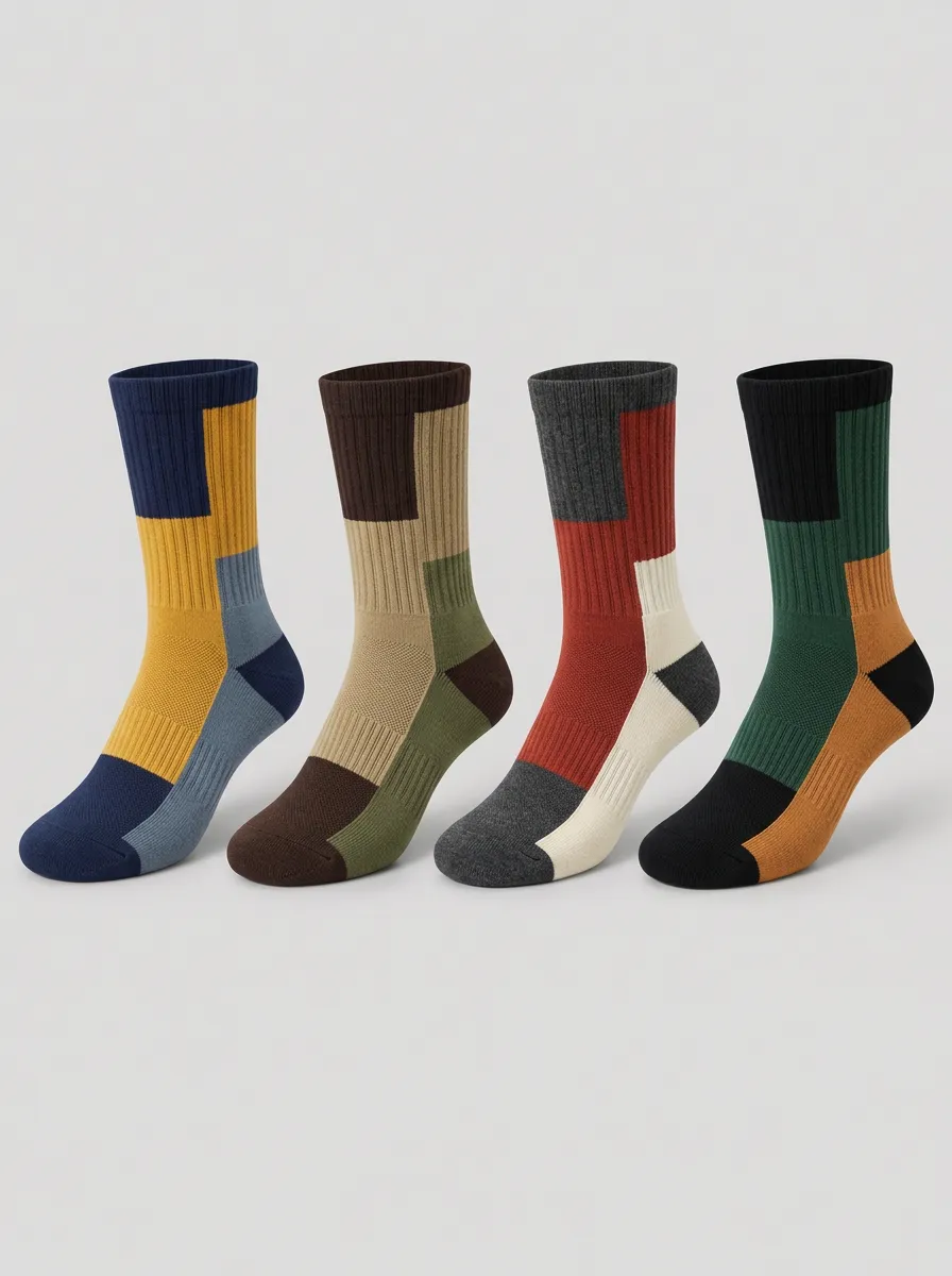 Men's Color-Blocked Mid-Calf Crew Socks 4-Pack