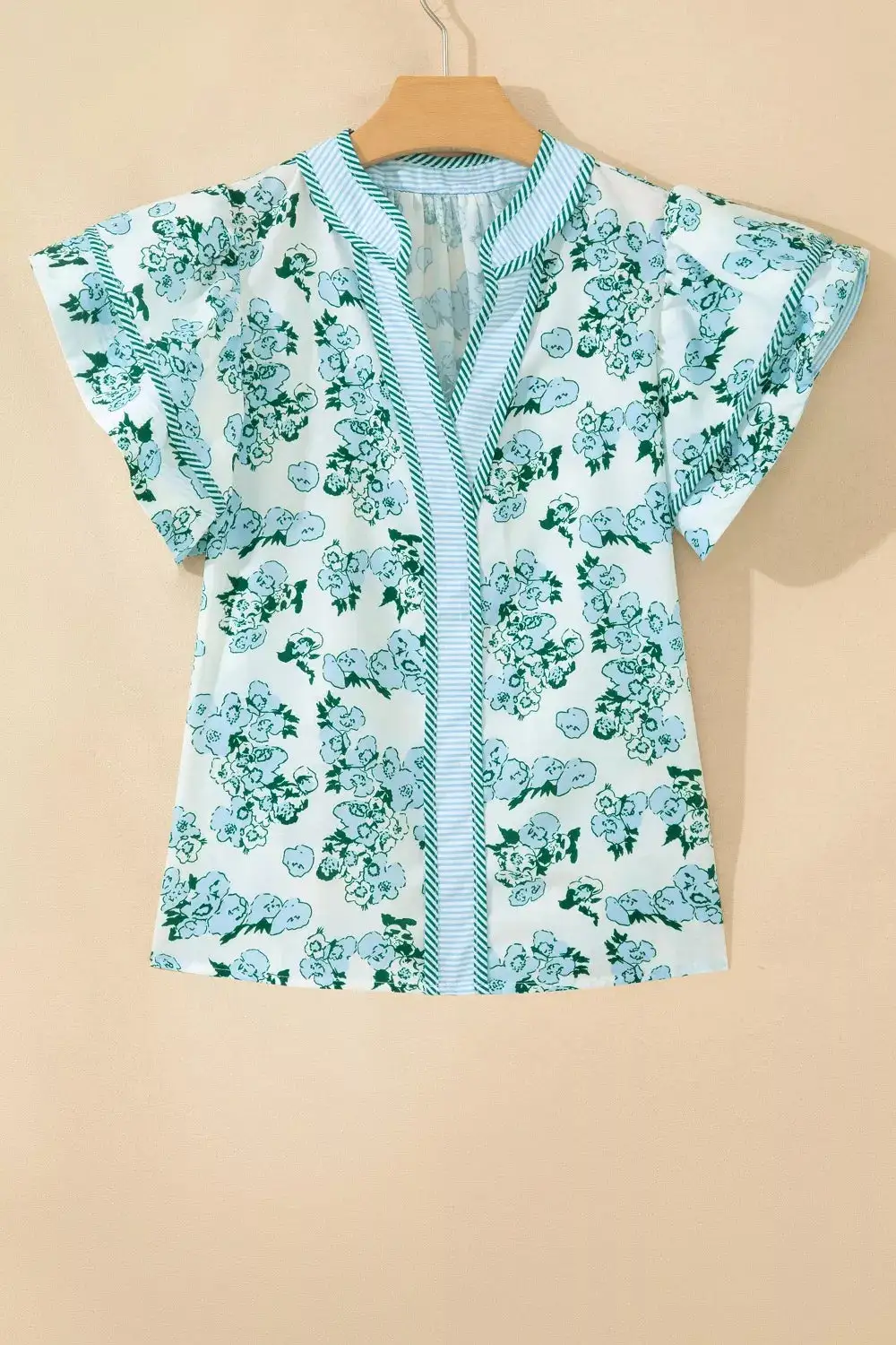 Floral Meets Stripes V Neck Flutter Sleeve