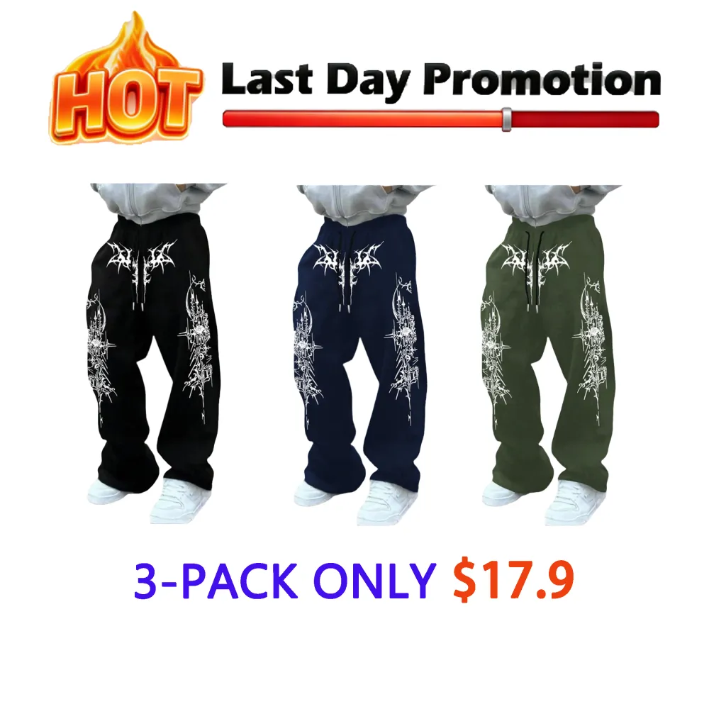 Men's Casual Slant Pocket Loose-Fit Drawstring Pants, Geometric Pattern Print Sweatpants, All-Season Comfortable Men's Clothing