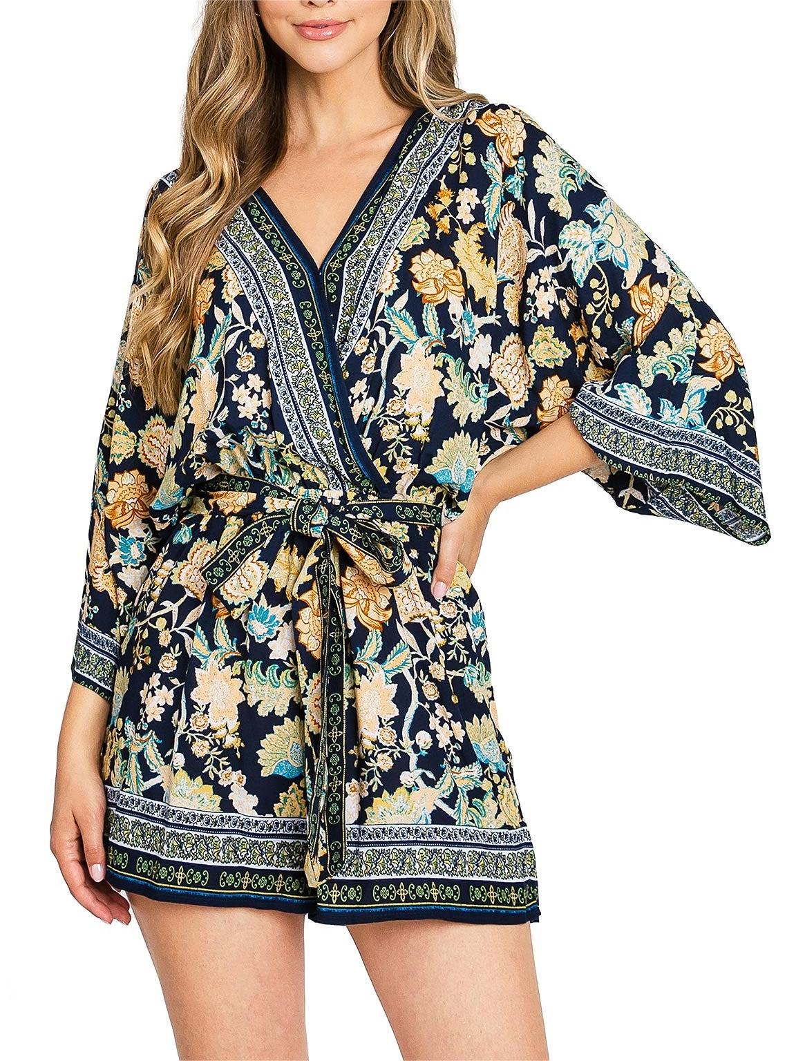 Floral Print Kimono - Style Romper