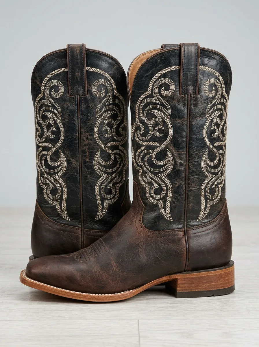 Men's Western Two-Tone Embroidered Cowboy Boots