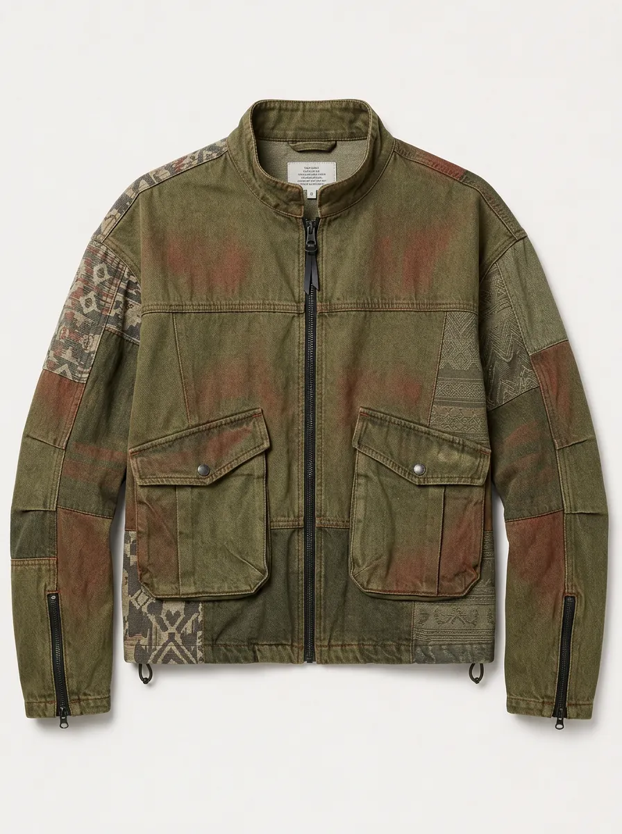 Men's Vintage Tribal Patchwork Printed Utility Jacket
