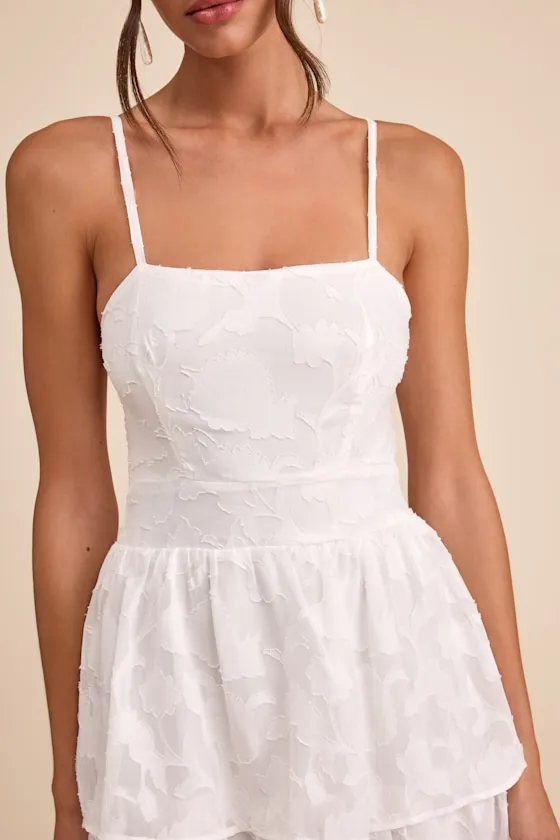 Grace and Beauty White Burnout Floral Print Tiered Dress