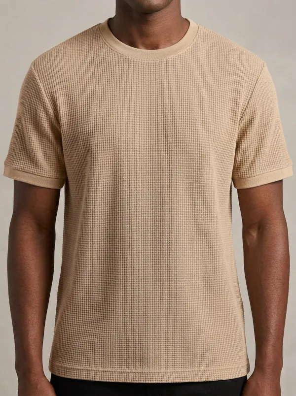 Waffle-Knit Textured-Knit Men's Knit Crew-Neck T-Shirt