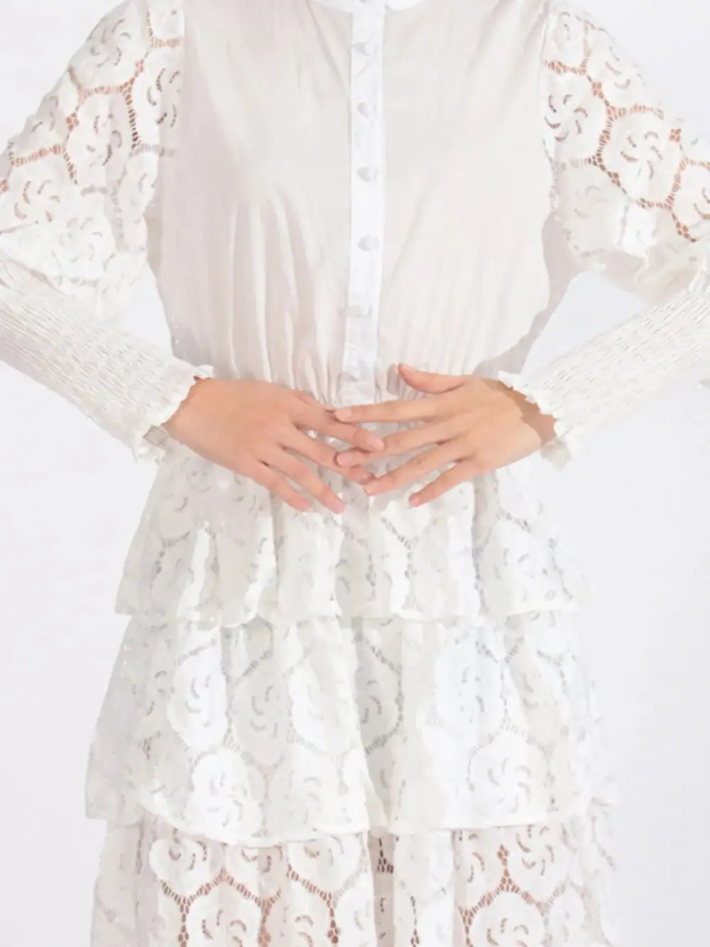 Textured Detail Lace Long Sleeve Dress