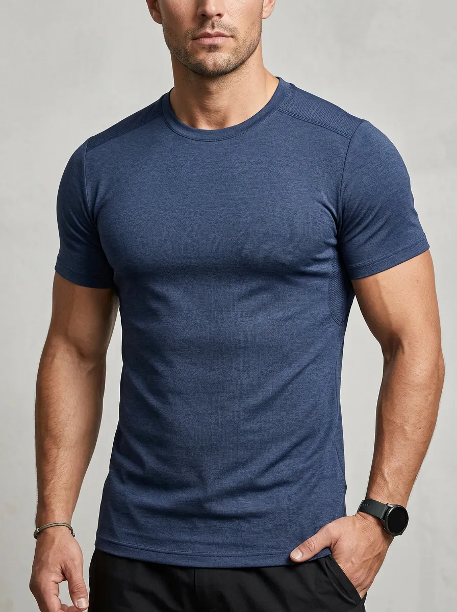 Classic Ribbed Textured Crew Neck Classic Look Men's Slim Fit Short Sleeve T-Shirt