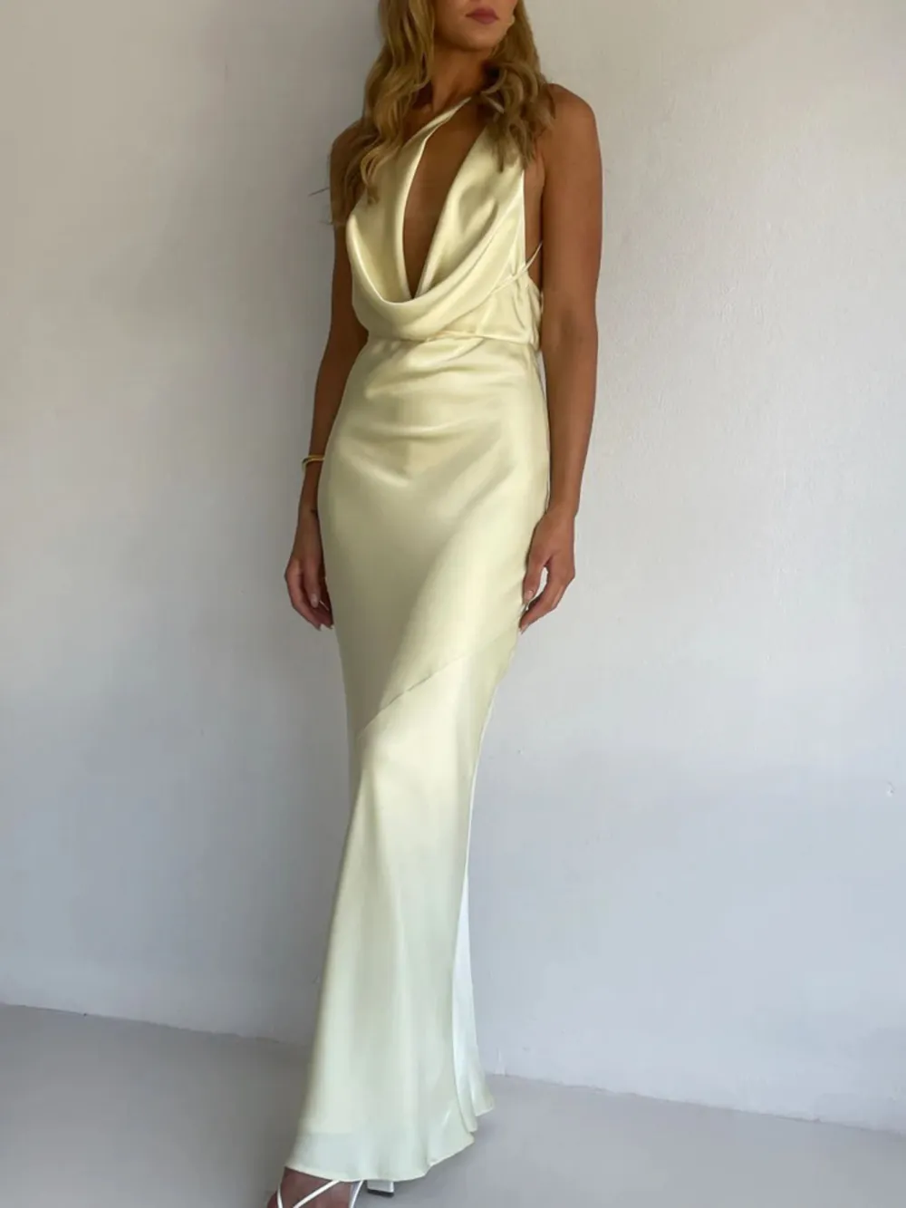 Gathered Detail Satin Maxi Dress