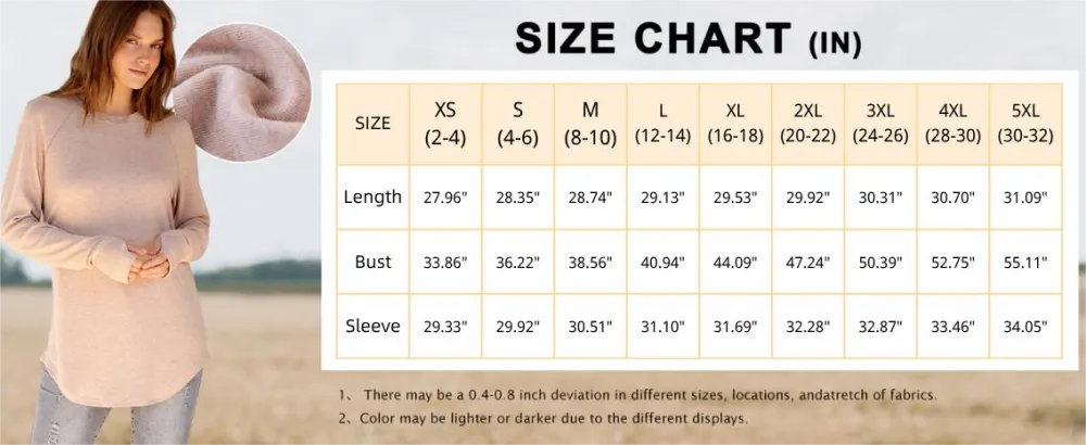 Womens Tunic Tops to Wear with Leggings Long Sleeve Thumb Hole Shirts Crew Neck Curved Hem