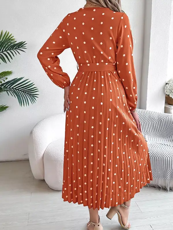Polka Dot Pleated Midi Dress