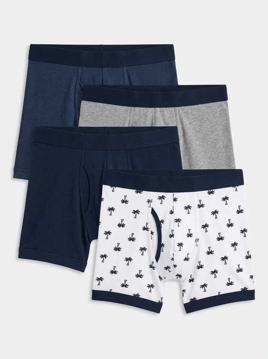 Streamlined Tropical Printed Look Men's Four Pack Boxer Briefs
