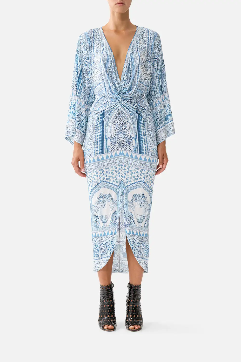 Printed Long Split Front Twist Dress