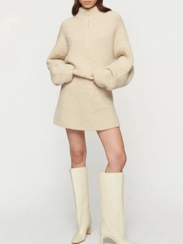 HALF ZIP DROPPED SHOULDER TOP