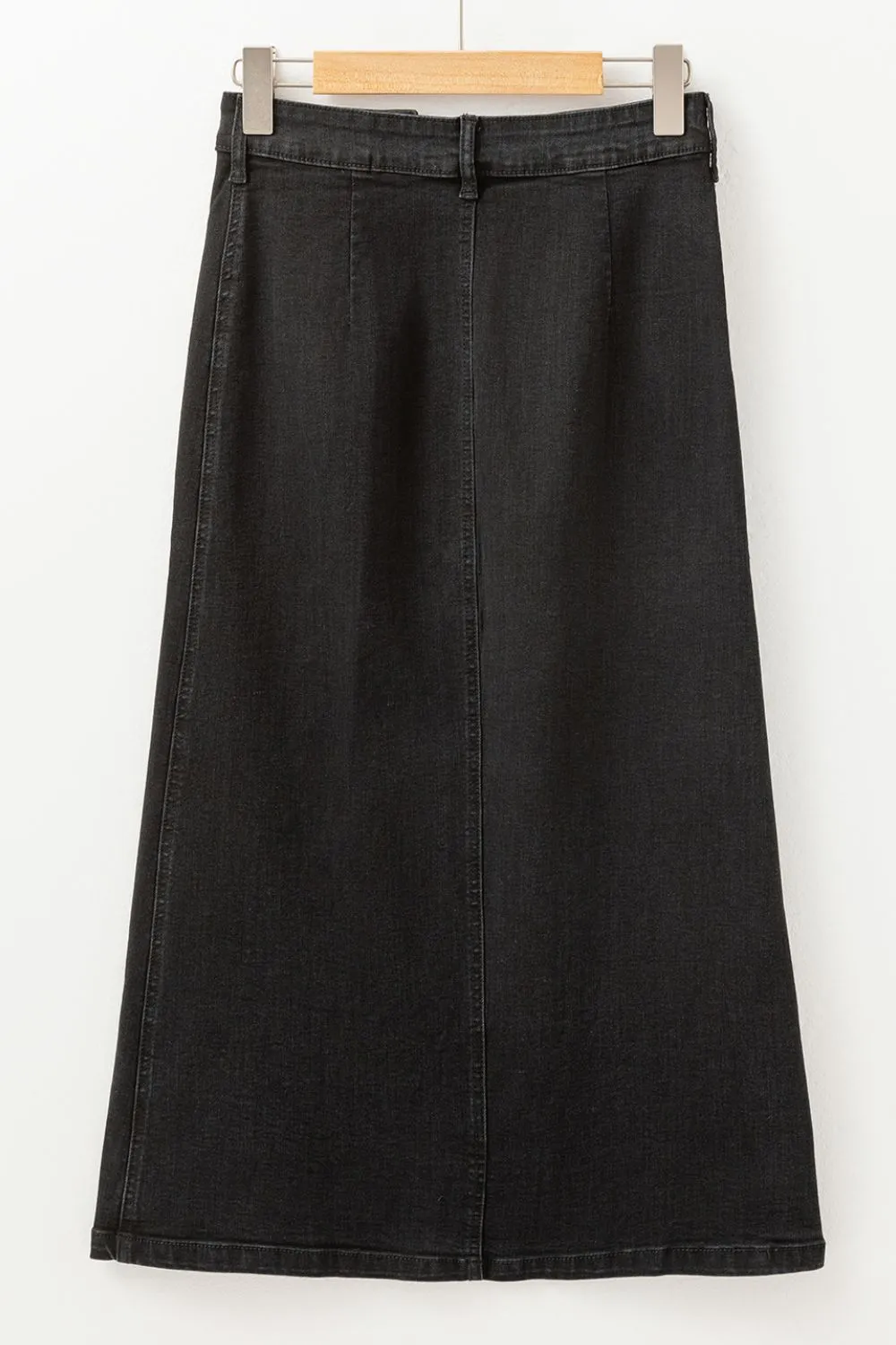 Lightweight Button Front Denim Detail Skirt