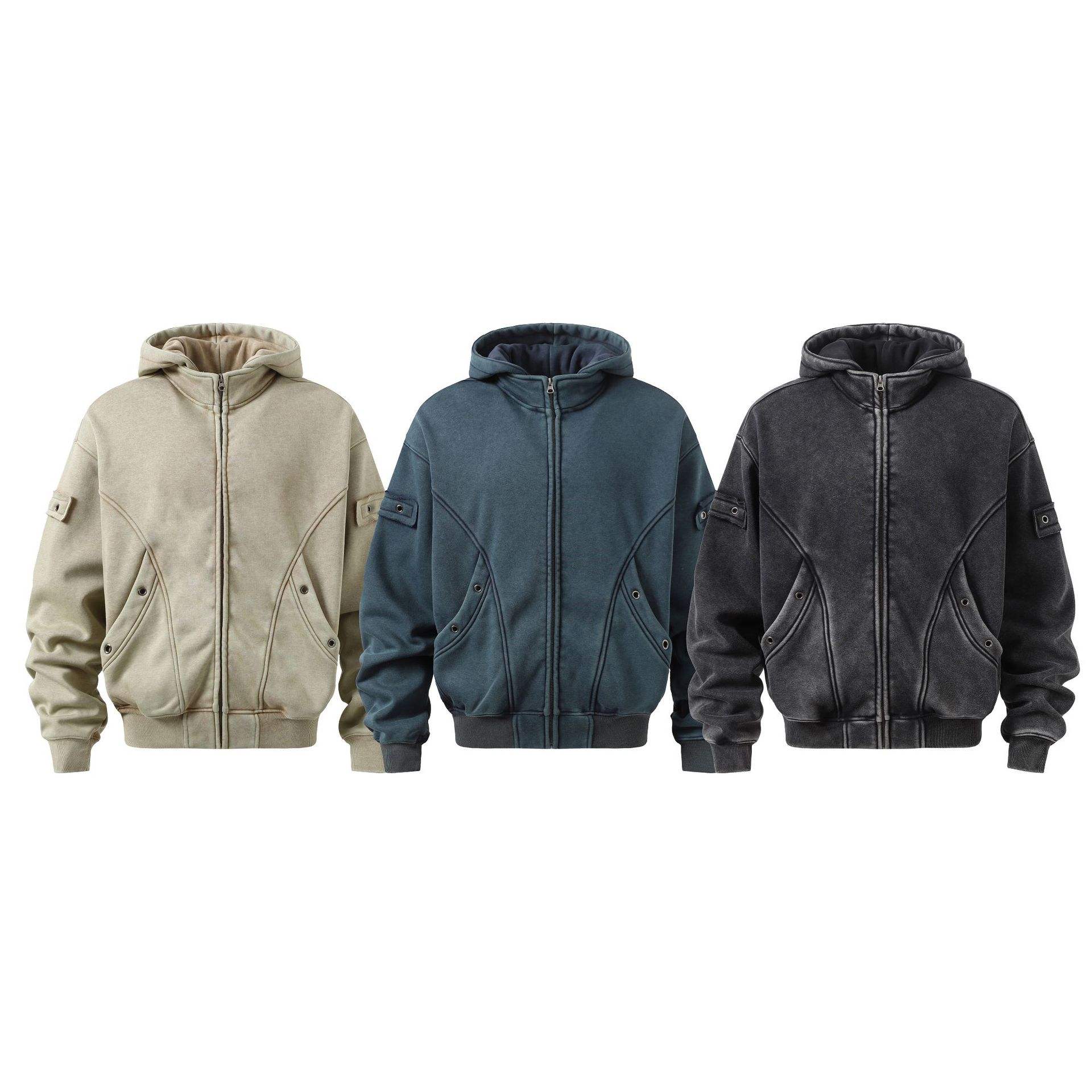Men's Washed Zip-Up Hoodie Jacket
