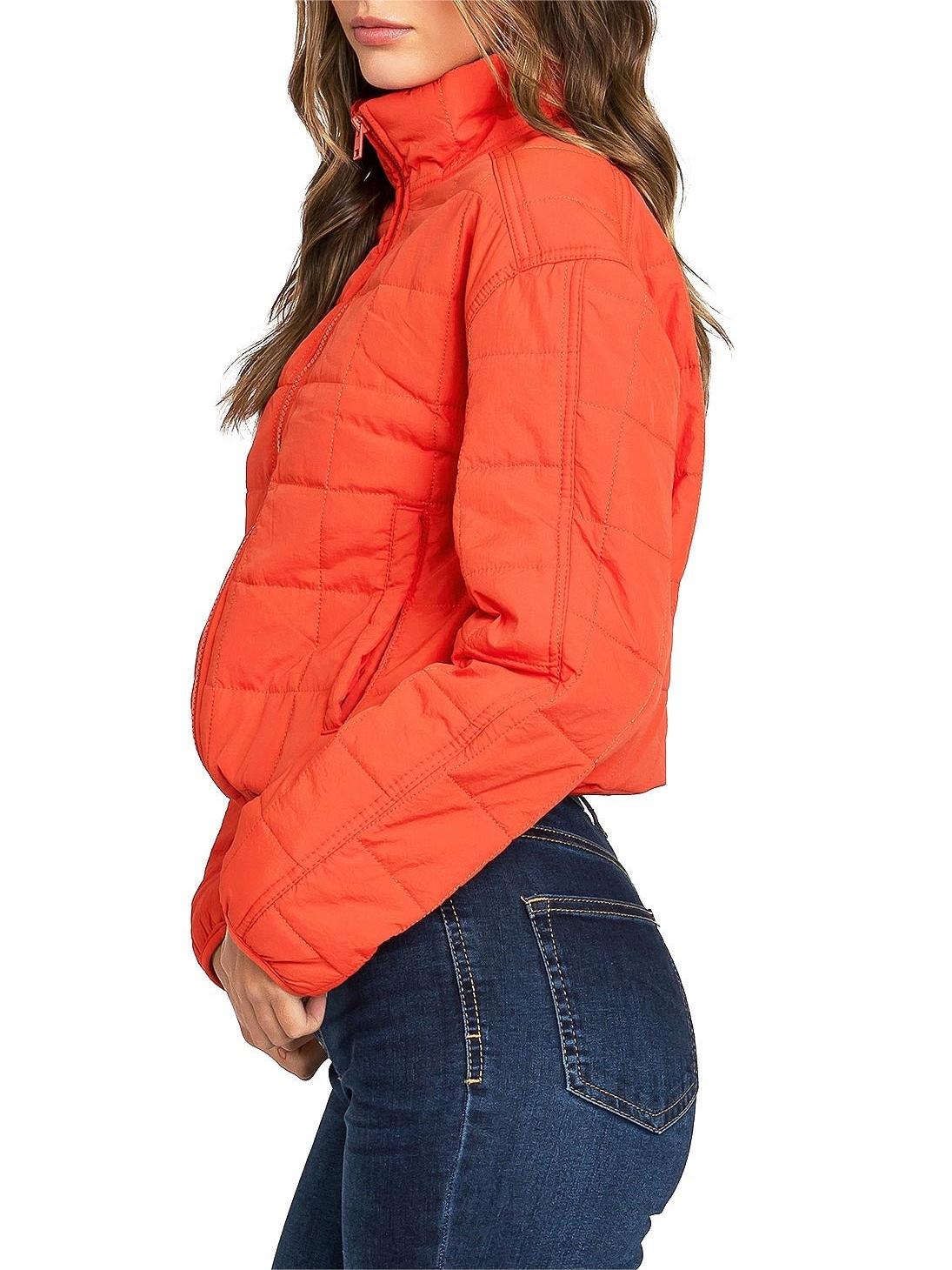 Bright Orange Puffer Crop Jacket