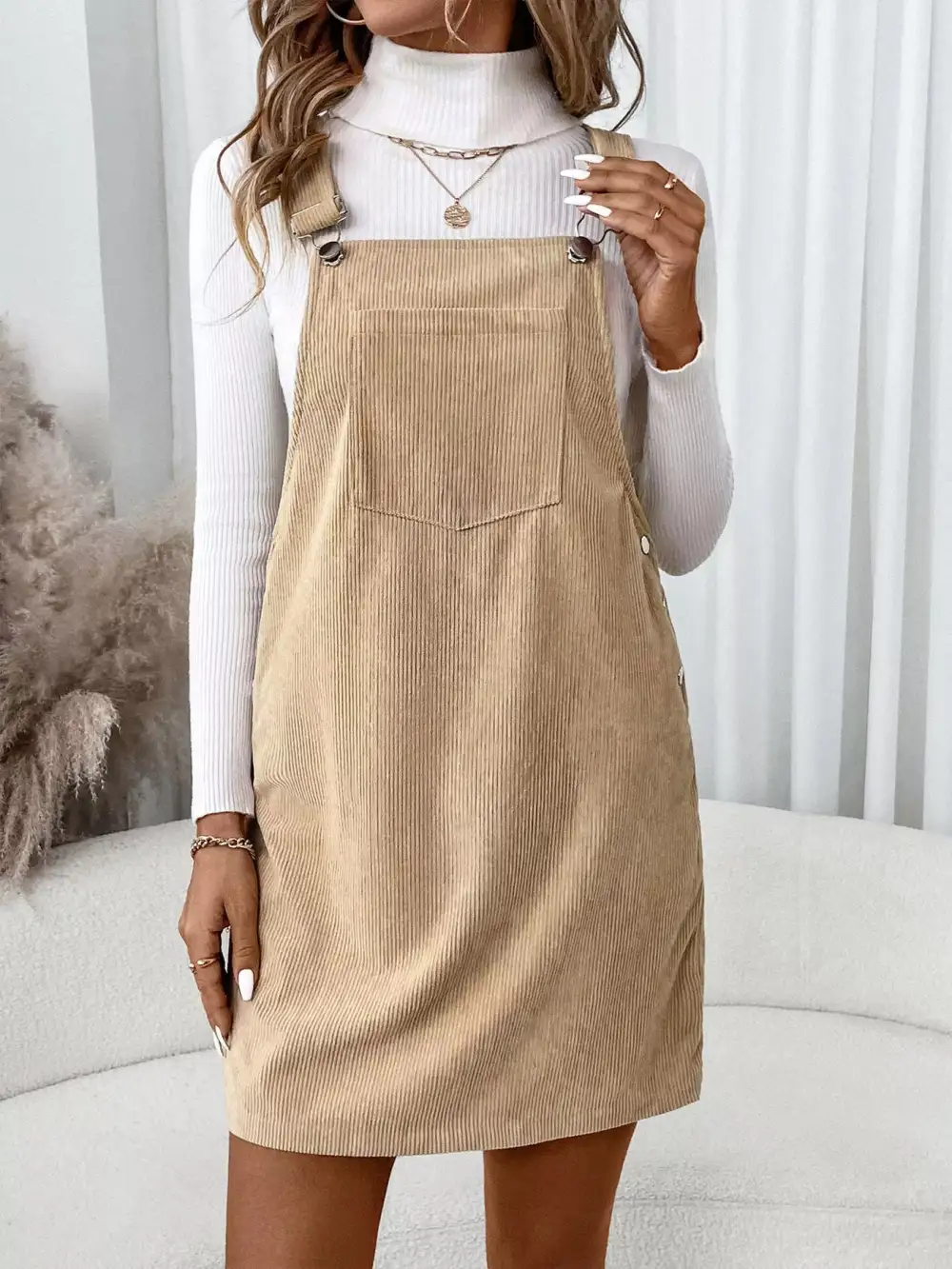 Corduroy Pocket Overall Mini Dress