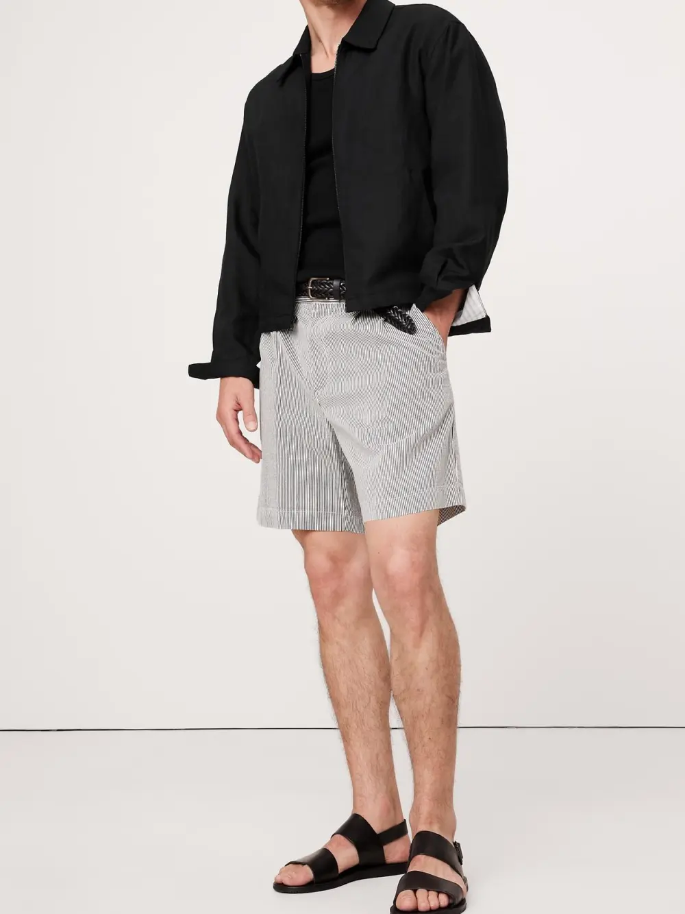 Men's  Black Simple Linen Jacket