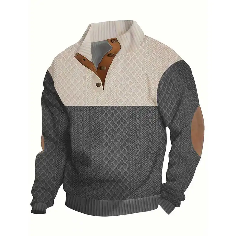 70%  OFF !! Men's Colorblock Button-Neck Sweater