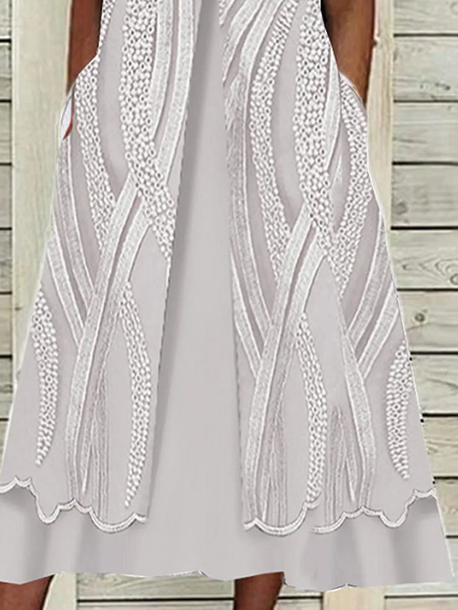 V-neck Printed Loose Short Sleeve Maxi Dress