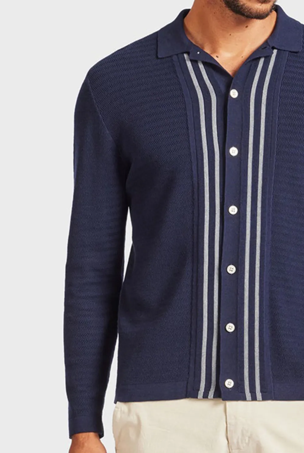 Striped Knit Button Down Long Sleeve Shirt