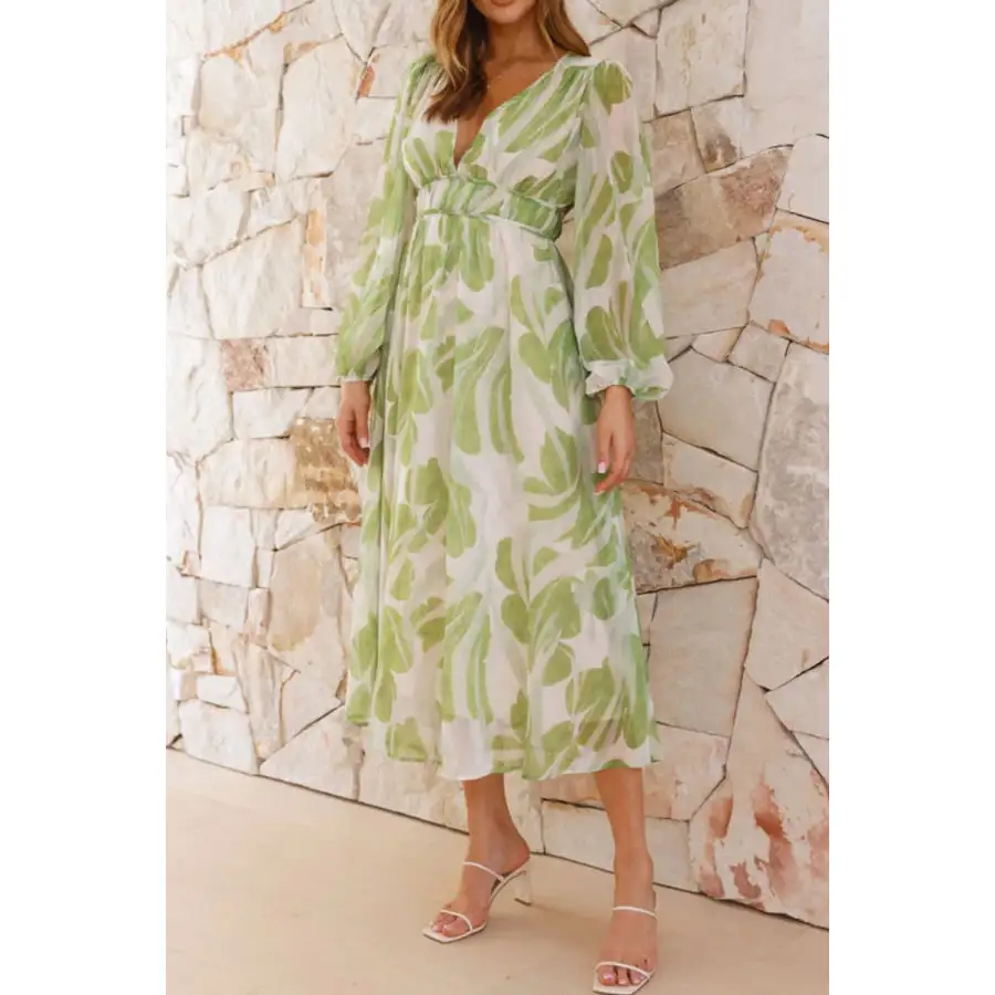 Dress V-Neck Long Sleeve Midi Dress