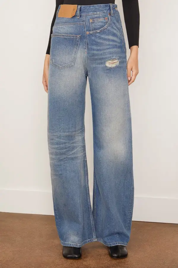Architectural Distressed Wide-Leg Jeans