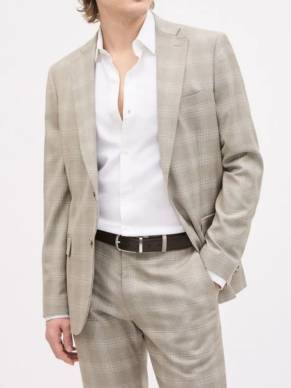 Light Gray Plaid Single Breasted Suit Blazer