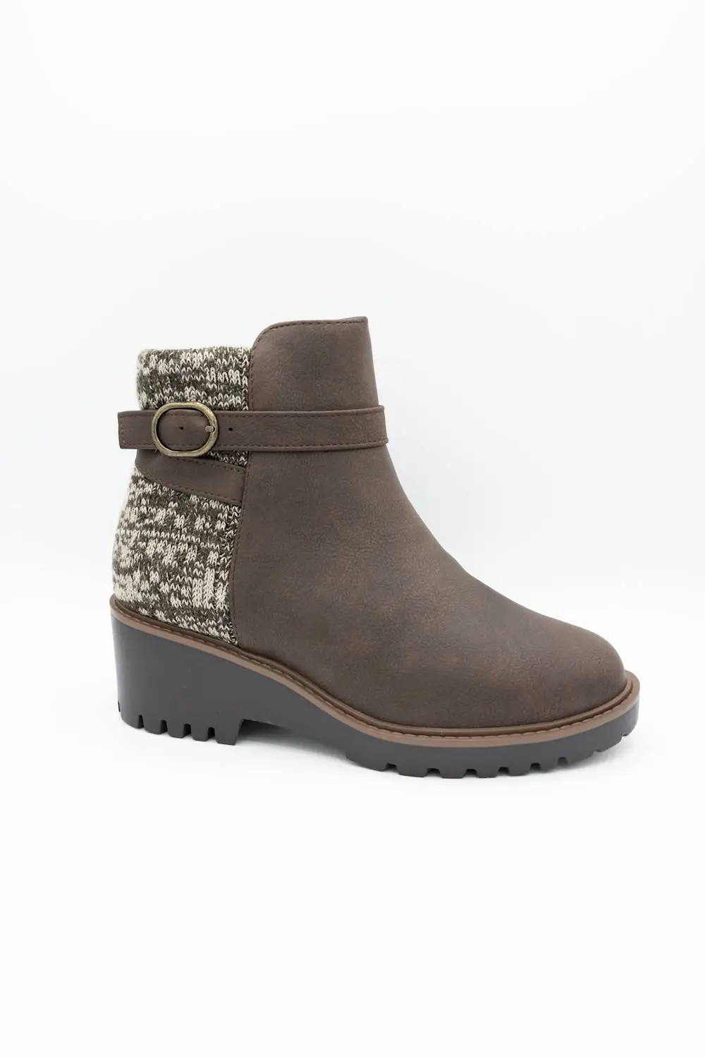 Wedge Buckle Detail Zip Entry Platform Bootie