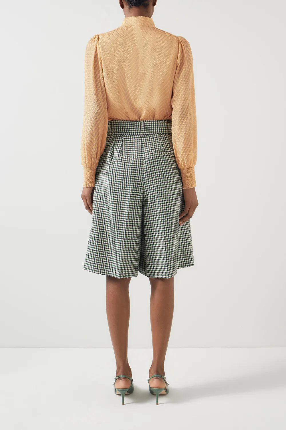 Beige Tie Neck Long Sleeve Textured Blouse