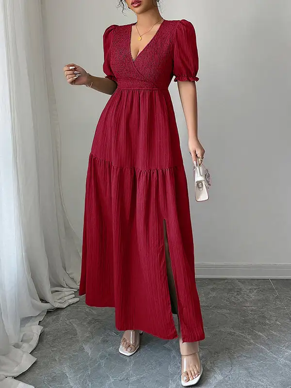 Front Pleated Neck Maxi Dress