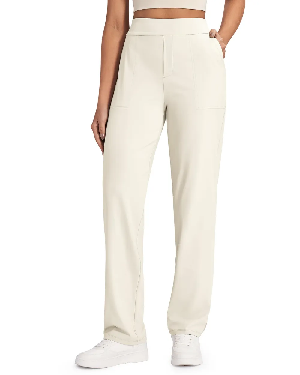Women's High Elasticity Midrise Straight Leg Pants - Ivory