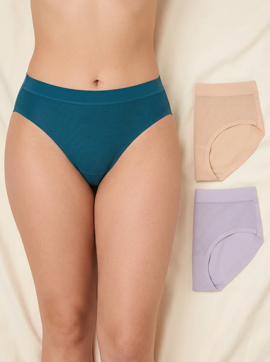 Women's Mesh-Detail Lightweight-Feel Seamless Three-Pack Panties