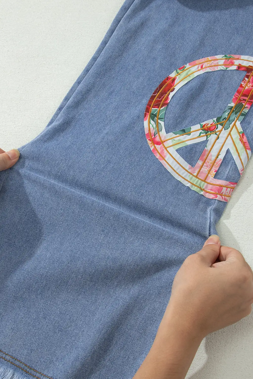 Wide Leg Embroidered Floral Myosotis Peace Jeans