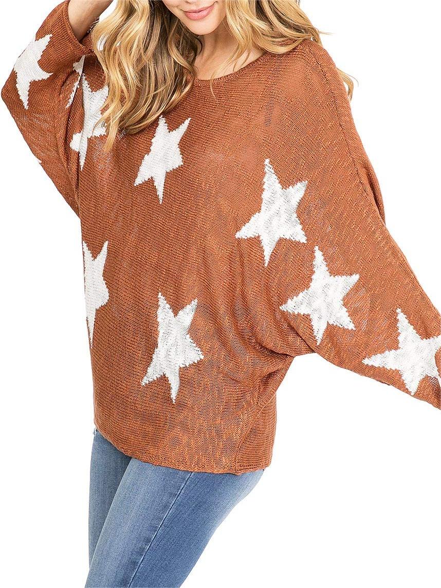 Maroon Star - Print Oversized Sweater