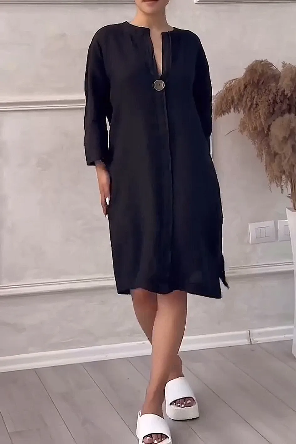 11 PACK Women'S Solid Color Casual Cotton And Linen Dress