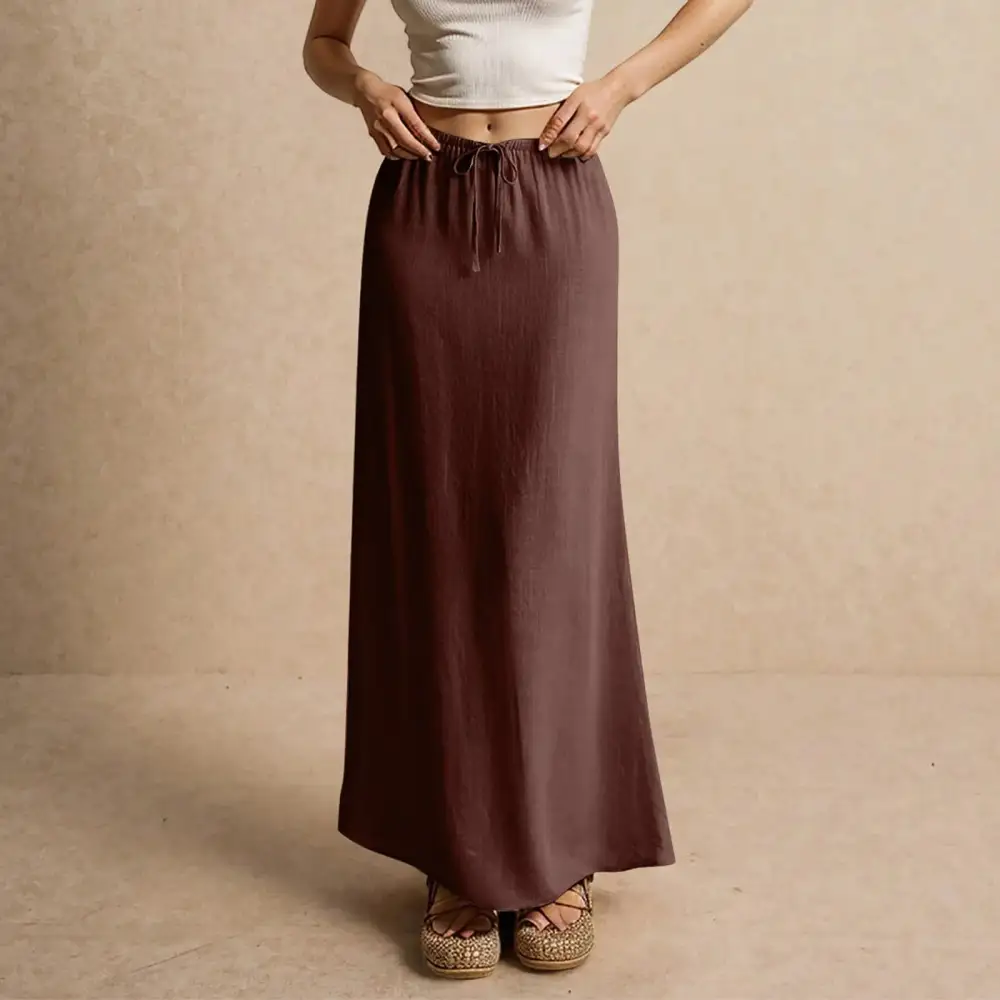 Satin A-Line Drawstring Skirt