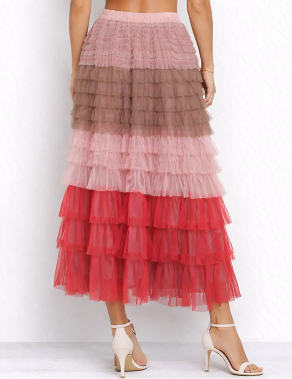 Chic Tiered Ruffle Mesh Midi Skirt