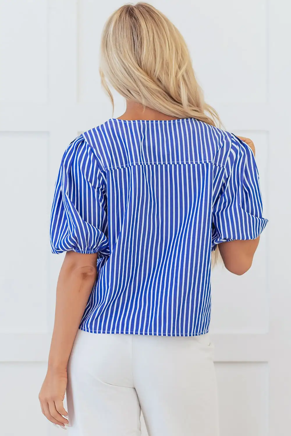 Striped Bow Detail Puff Sleeve Blouse