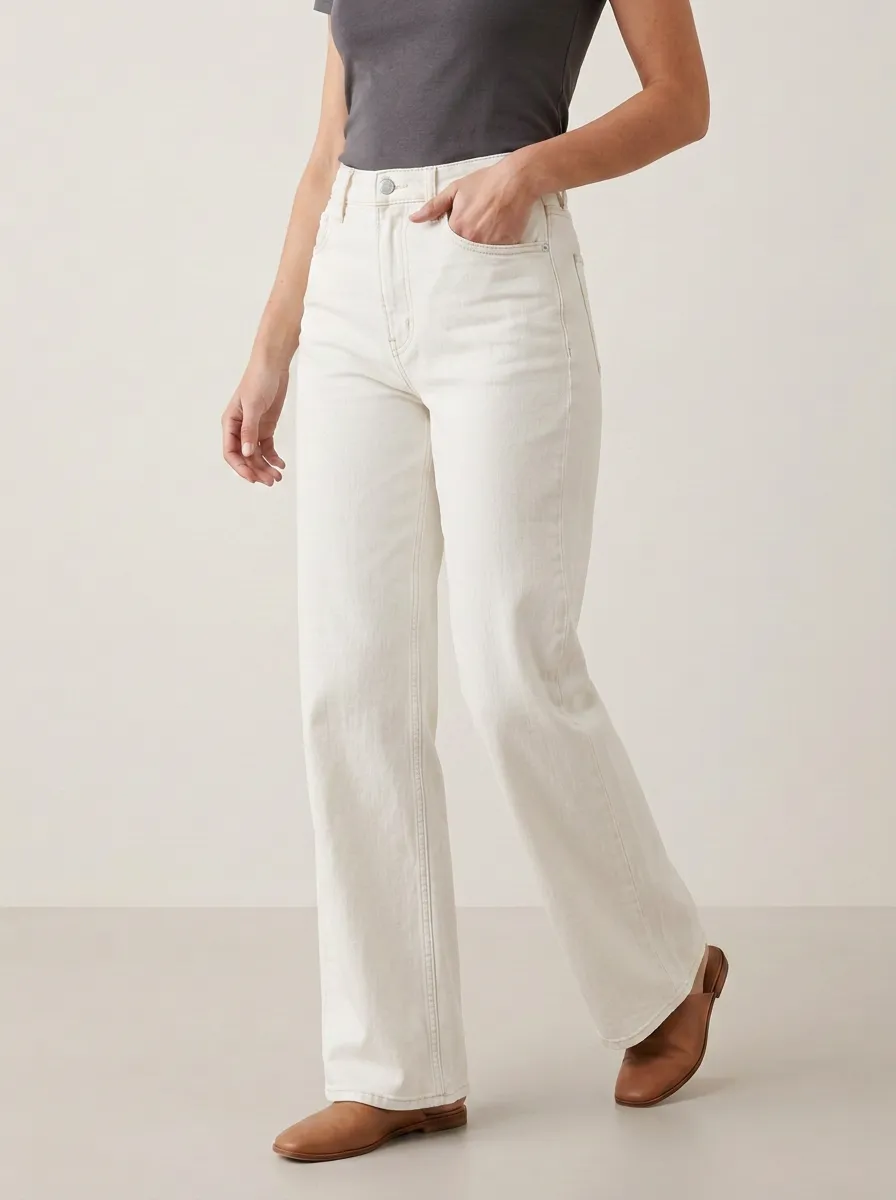 Classic-Profile High-Rise Wide-Leg Washed Denim Jeans