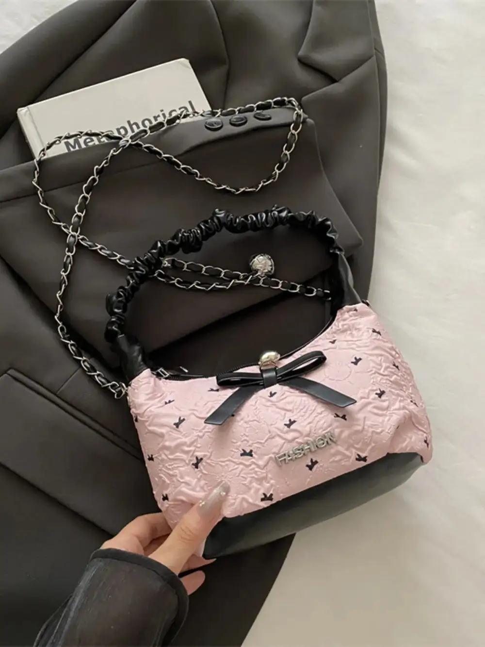 Bow Accent Ruched Crossbody Bag