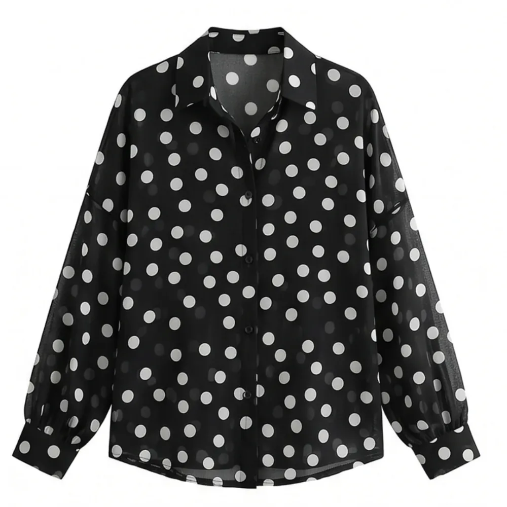 Satin Polka Dot Button Blouse