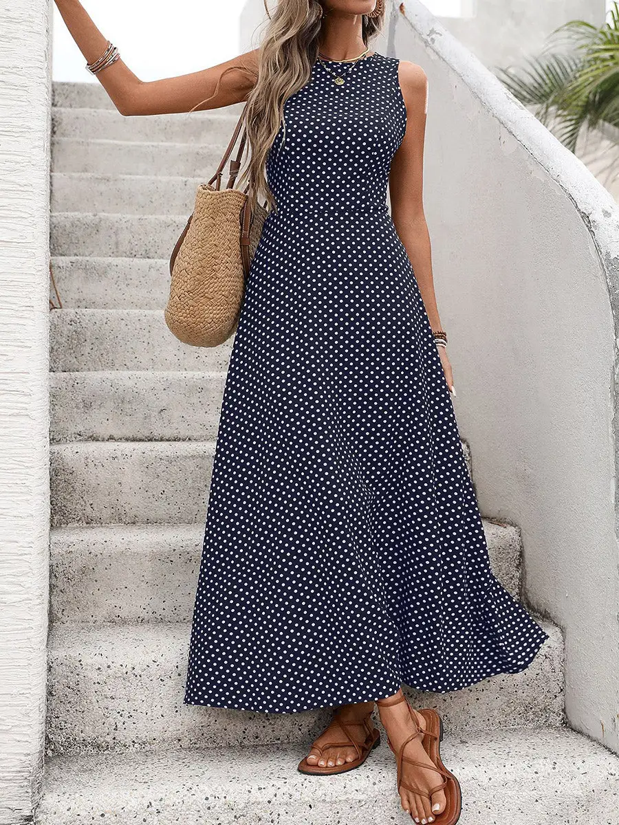 Polka Dot Neck Maxi Dress