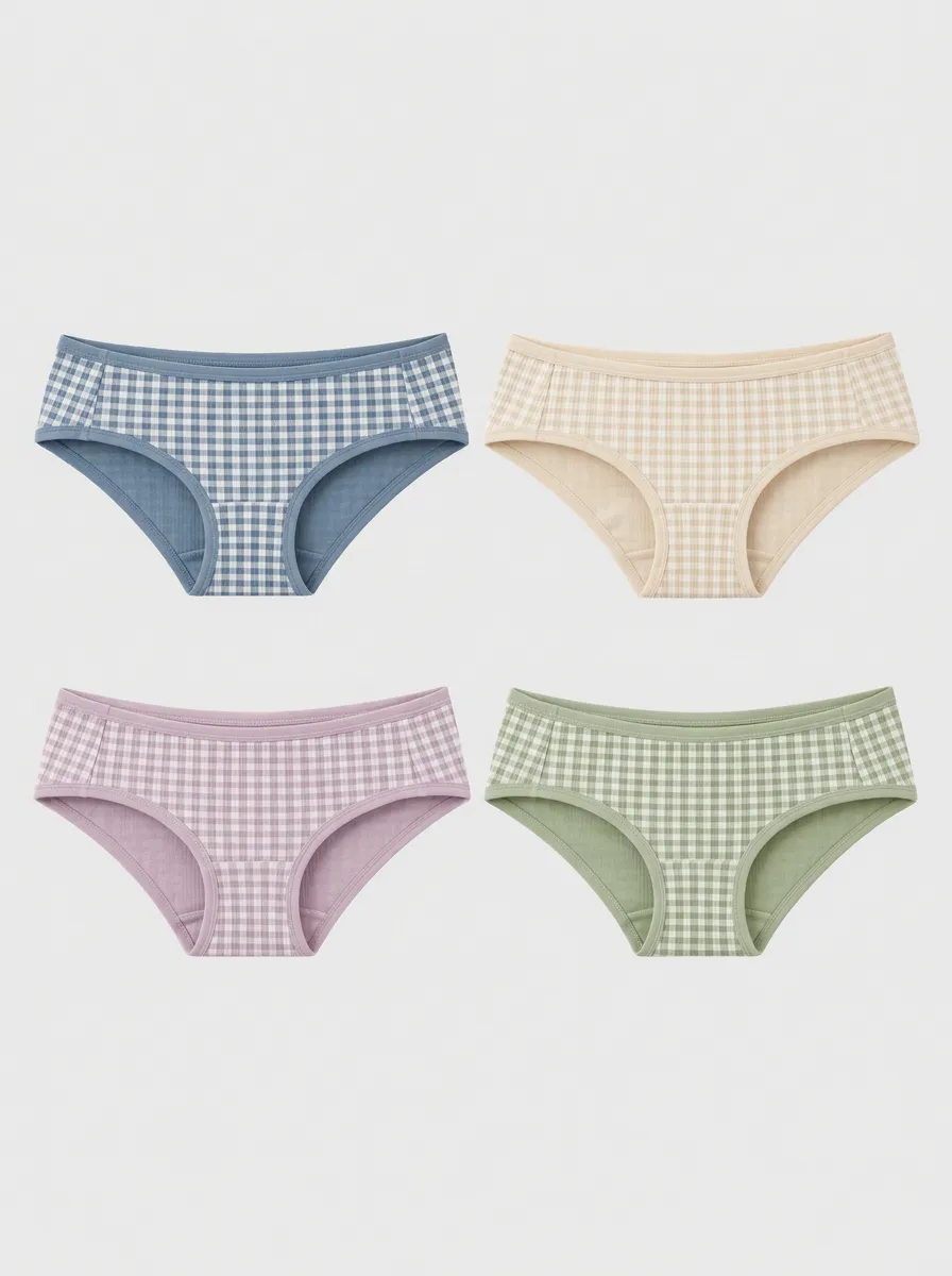 Women's Multicolor Gingham Patterned Bikini Briefs 4-Pack