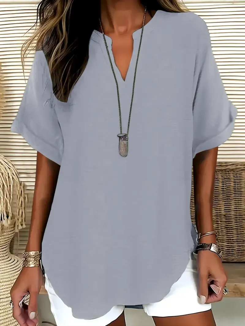 Women's Solid Color Short-Sleeve Shirt