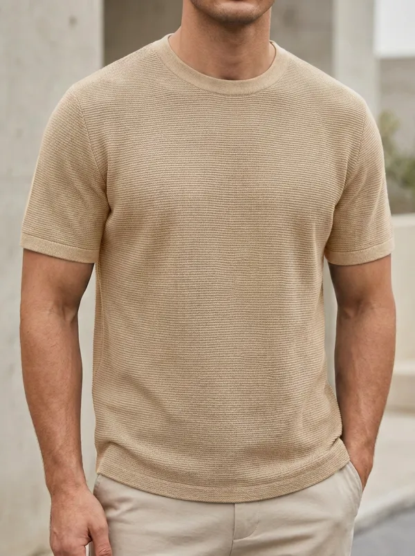 Ribbed-Knit Men's Knit Crew-Neck T-Shirt