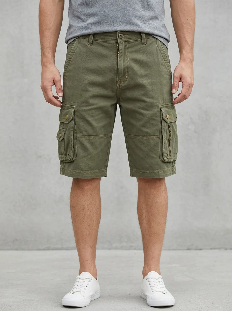 Men's Denim Cargo Shorts with a Belted Waist for Daily Wear