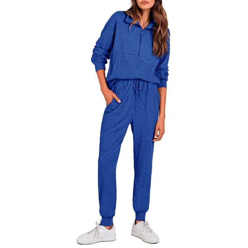Women'S 2-Piece Sweatpants Set Long Sleeve Half Zip Pullover Sweatshirt & Joggers Pants Comfy Outfits Soft Tracksuit For Yoga Gym Activewear With Front Pocket & Elastic Waistband - Sweatsuit Loose