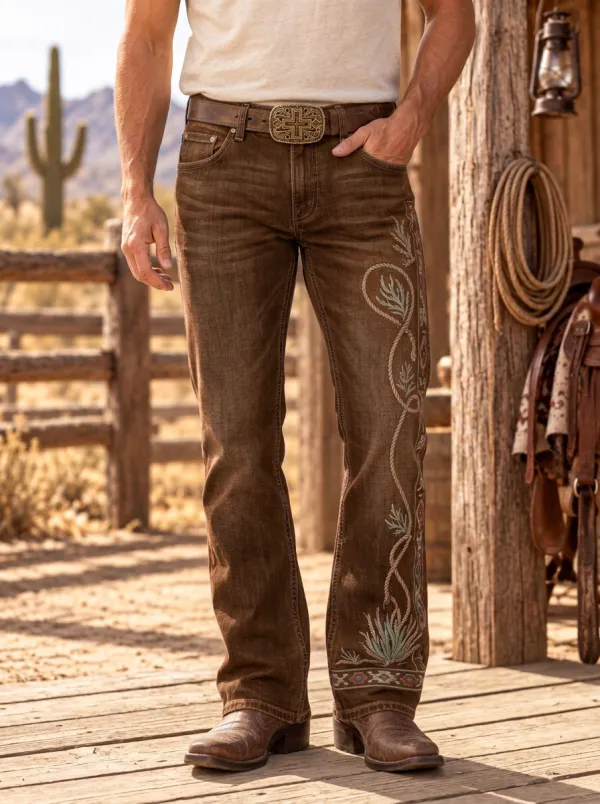 Men's Western Cowboy Cactus Rope Jeans